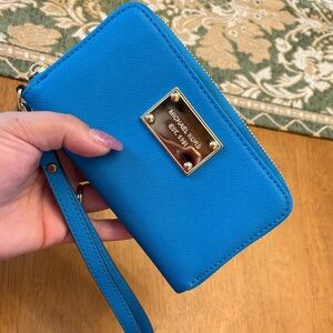 Michael Kors Vibrant Blue Wristlet with Gold Accents